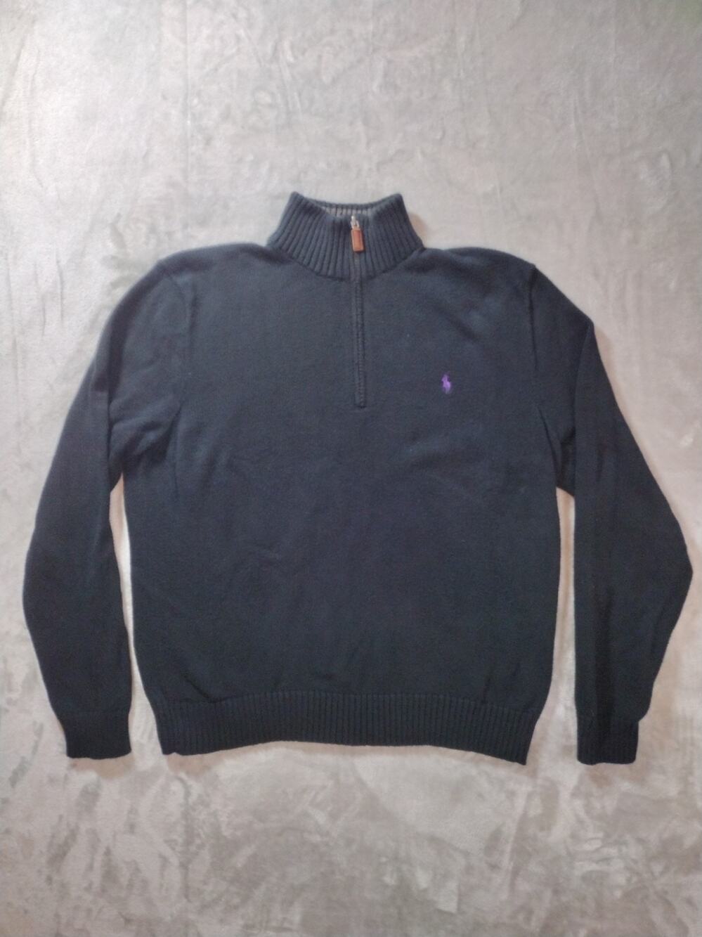 Vtg Polo Ralph Lauren 1/4 Zip Sweater Mens XL Black W/Purple Pony Preppy College